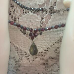 hematite,garnet & Labradorite Beaded Necklace Pendant